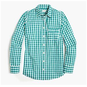 Tailored by J.Crew Mens Teal Gingham check button down all Cotton poplin Shirt L